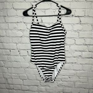 Kona Sol Women's Medium Coverage One Piece Striped Swim Suit Small Black/White