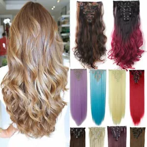 Women Long Wavy Curly Straight Full Head Clip-In 8Pcs Hair Extensions Hairpieces - Picture 1 of 79