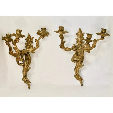 Ornate Gilded French Rococo Wall Sconces - Pair Cover