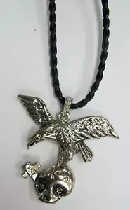 LOTTO 12 SFUSI UOMO AQUILA CON TESCHIO E CROCE CORDA NERA COLLANA 18 POLLICI ARGENTO - Foto 1 di 1