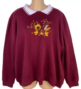VTG Adrian Delafield Sweatshirt Women XL Collar Sunflower Grandma Grannycore Top - Picture 1 of 7