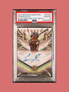 Ethan Salas, 2023 Bowman Inception GOLD FOIL ELECTRIC AUTO /50,💎 PSA 10 💎 - Bild 1 von 2