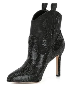 Gianni Bini Women’s Rhinestone Black Cowboy Booties Size 6.5 New W/O Box - Picture 1 of 9