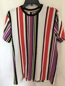 Nueva con etiquetas Camiseta para hombre San Francisco colorida a rayas coral oscuro, amarilla, púrpura med - Imagen 1 de 3