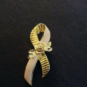 LARGE  2" PINK Enamel Ribbon Tac Pin Breast Cancer SHOW YOUR SUPPORT - Picture 1 of 2