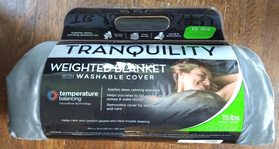 Tranquility Weighted Blanket 15 Lbs Temperature Balancing Washable Cover 72x48