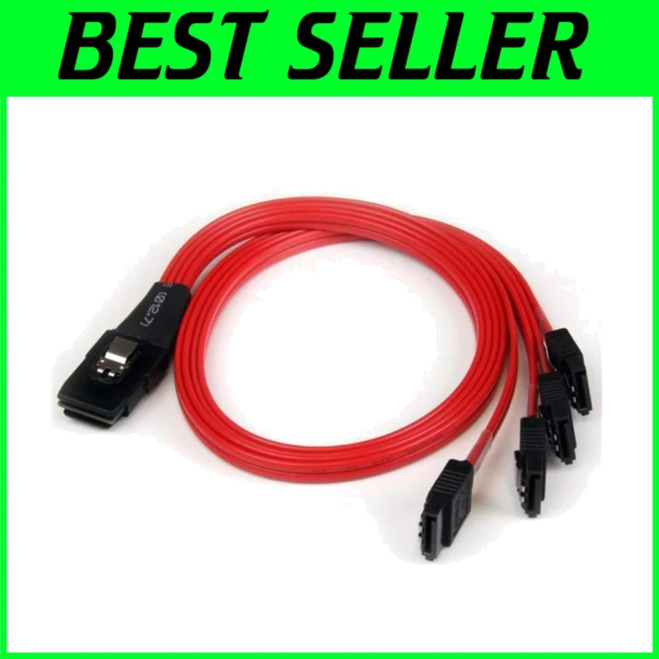Red Mini SAS to SATA 4x Data Cable (50cm) - Latching Connectors for Stability - Image 1 of 3