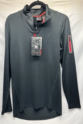 Camisa Spyder Active manga longa 1/4 zíper masculina tamanho médio #SPM103 preta/vermelha - Imagem 1 de 4