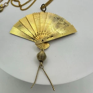 MCM Vintage Tono Dorado Chino Dragón Pájaros Plegable Abanico Collar Articulado - Imagen 1 de 8