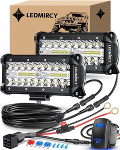 7 Inch LED Light Bar Kit with Rocker Switch Wiring Harness 2PCS Pod White  - Bild 1 von 9