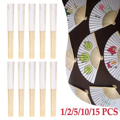 Paper Fan Folding Hand Fan Wedding Gift Party Favor DIY Painting Bamboo Fan - Image 1 of 4