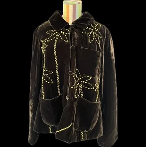 Vintage Yellow Lotus Santa Monica Velvet & Silk Embroidered Jacket - Picture 1 of 9