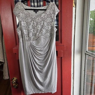 NWT Connected Apparel Women's Silver Lace Drape Front Sleeveless Dress Size 18W - Image 1 of 4