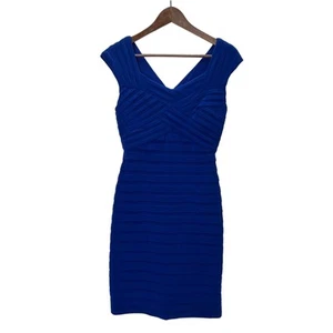 Adrianna Papell Dress Womens 4 Cobalt Blue Elegant Shutter Pleat Party Event - Picture 1 of 8