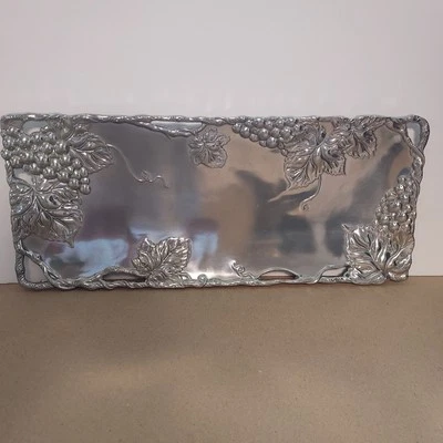 Vintage 2002 ARTHUR COURT retângulo ALUMÍNIO BANDEJA DE SERVIR PRATO 19" Videira - Imagem 1 de 4