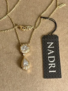 ๐ Nadri Gold Tone Necklace with Pear Drop Crystal Pendant and Halo Accents - Picture 1 of 5