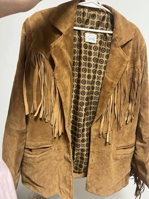 Suede Fringe Jacket Brown Western Boho Rodeo Cowgirl 14/16 Festival Outerwear - Image 1 of 4