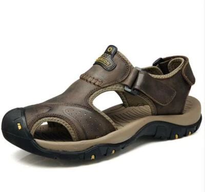 男式真皮平底凉鞋户外夏季凉鞋海滩水鞋休闲 — 第 1/4 张图片