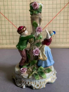 antique 19th c. Von Schierholz porcelain Germany children rose tree candlestick - Picture 1 of 12