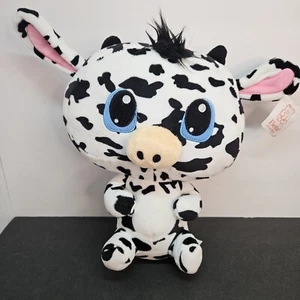 Fiesta Big Head Cow Plush Black White Blue Eyes Stuffed Animal Farm Bovine 11" - Picture 1 of 11
