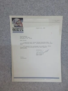 1985 SIGNED NFL Letter from HUGH CAMPBELL HOUSTON OILERS Head FOOTBALL COACH - Picture 1 of 1
