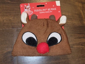Rudolph the Red Nosed Reindeer Brown Knitted Baby Beanie Hat Brand New Dan Dee - Picture 1 of 6