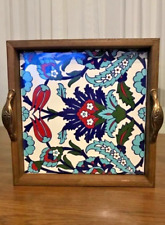 Ceramic Wooden Tray Turkish Iznik Design Pattern -Ottoman style Art Ceramic