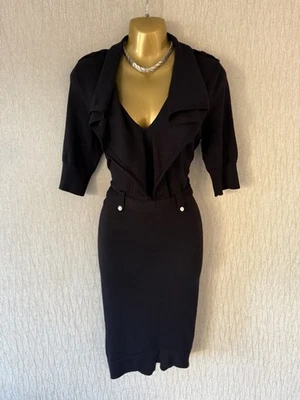Exquisite Karen Millen Black Military Wool Mix Knit Dress Uk10 Stunning - Image 1 of 4