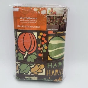 Fall Harvest Vinyl Tablecloth 60x84 Pumpkins Leaves Thanksgiving Decor NOS 2016 - Picture 1 of 4