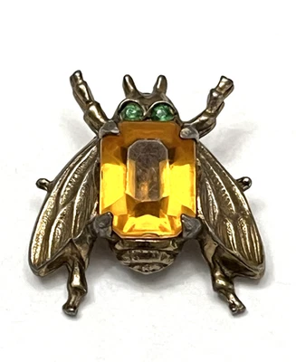 Mosca realista vintage con botón de metal de piedras preciosas - 1" (S) Foto 1 de 3