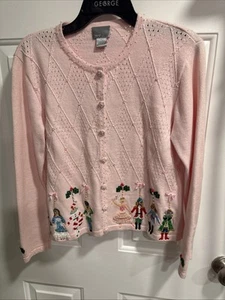 Berek pink Beaded Button Up Sweater  embellishments Christmas szM - Picture 1 of 4