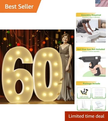 Impresionante 4 pies Iluminado Número 60 - Perfecto para 60 Cumpleaños y Aniversario Celda... Foto 1 de 4