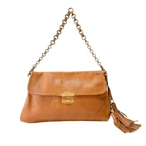 PRADA Brown Leather Chain Tassel Shoulder Bag - Picture 1 of 16