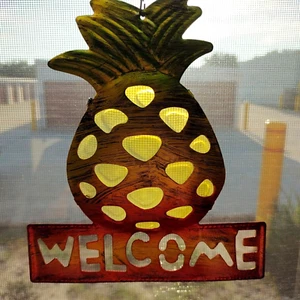 Pineapple Welcome Sonnenfänger Gold Grün Rostfarben 8 cm Hoch Metall Glas - Bild 1 von 7