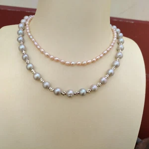 Collar de perlas multicolores gris mar del sur AAA + 17" oro 14k P doble hilo - Imagen 1 de 9
