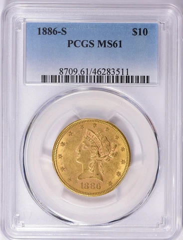 1886-S LIBERTY HEAD $10 GOLD EAGLE PCGS MS61 Cover