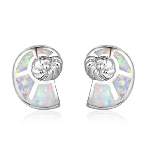 Impresionantes Nuevos Pendientes Plateados Resina Blanco Ópalo de Fuego Caracola Concha Concha de Mar Foto 1 de 1