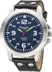 Eichmüller analógico XXL cuero reloj para hombres negro azul con hebilla de acero inoxidable - Imagen 1 de 3