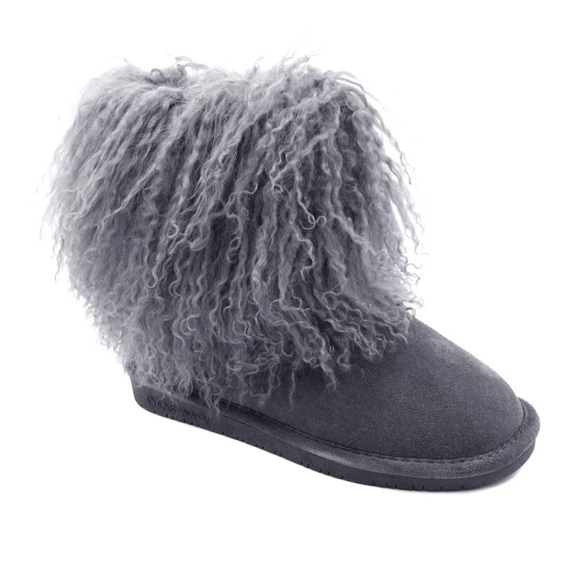Bearpaw Women's Boots Boo Suede Curly Lamb CHARCOAL GRAY Size 8 NEW - Image 1 of 1