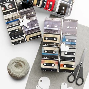 CASSETTA NASTRO carta regalo vintage musica wrapping rotolo artigianale regali retrò - Foto 1 di 18