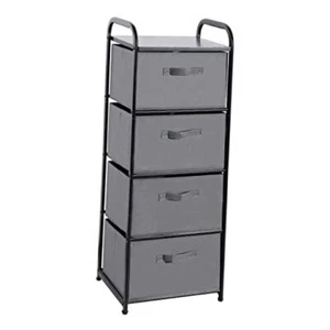 4 Drawer Fabric Dresser Tall Storage Tower, Dresser Chest with Wood Top, Grey3 - Picture 1 of 6