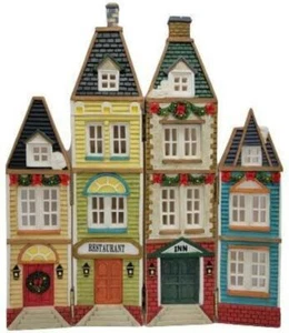 Christmas Village Town 4 Hinged 1/2" Thick Flat Resin Buildings Restaurant Inn - Picture 1 of 4