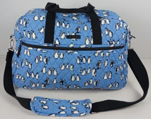 Vera Bradley Playful Penguins Blue Medium Traveler Bag - Picture 1 of 16