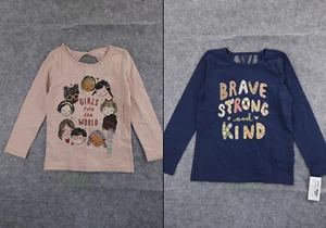 Carter's Kid "Brave Strong And Kind","Girls Rule The World" Jersey Tee Pink,Navy - Picture 1 of 5