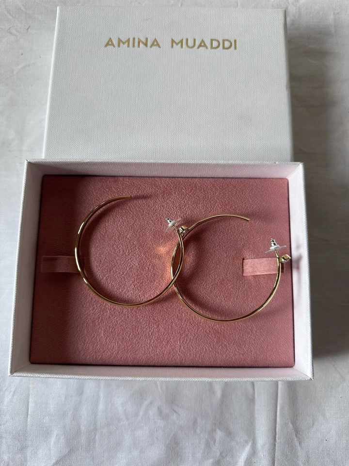 AMINA MUADDI 玛雅中号环状耳环白色水晶和金色 480 美元 — 第 1/4 张图片