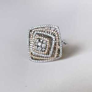 Women's Halo Ring Solid 18k Bicolor Gold Natural Round White Diamonds