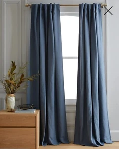 NWT! Quince Linen Blue Blackout Curtains, 48" x 96"- 2 Panels. (E65) - Picture 1 of 11