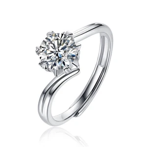 0.5-3CT Round Cut GRA Moissanite Solitaire Engagement Ring 14K White Gold Plated - Picture 1 of 14
