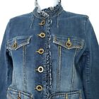Stetson Blue Jean Jacket Womens XS Denim Fitted Ruffle Trim Button Front Coat