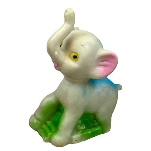 Vintage Blue & Pink Elephant Foot On Ball Kids Rubber Vinyl 1970s Toy 3.75” Tall - Picture 1 of 15